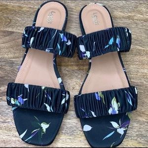 Lewit Navy floral satin sandals